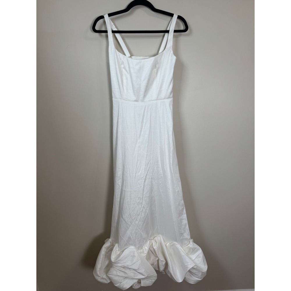 White Bubble Hem Maxi Dress Square Neck Smocked Back Bridal Formal Evening - Picture 3 of 6
